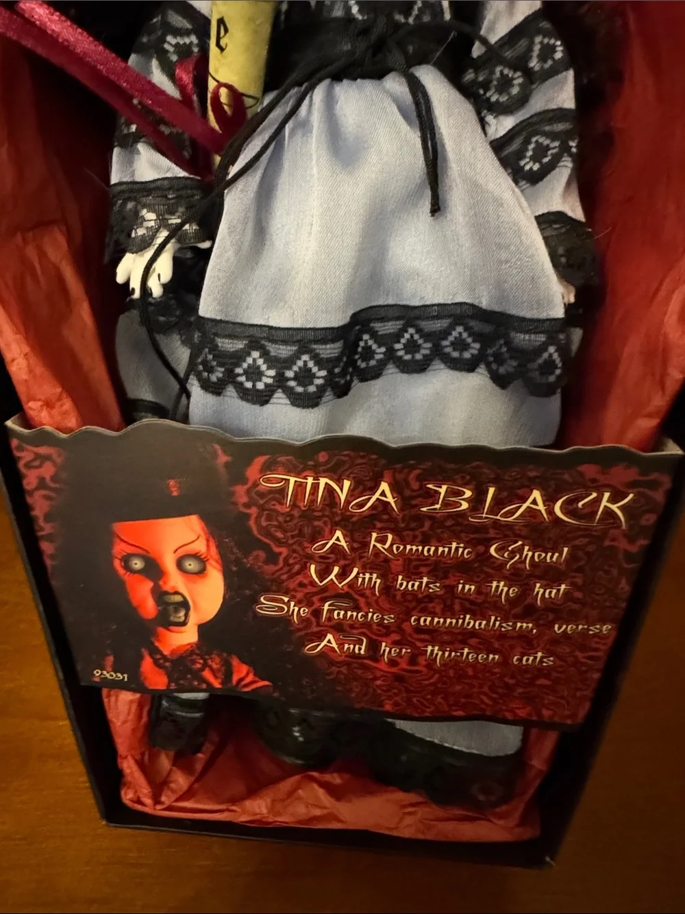 Tina Black Living Dead Doll in Blue & Black Dress with Top Hat